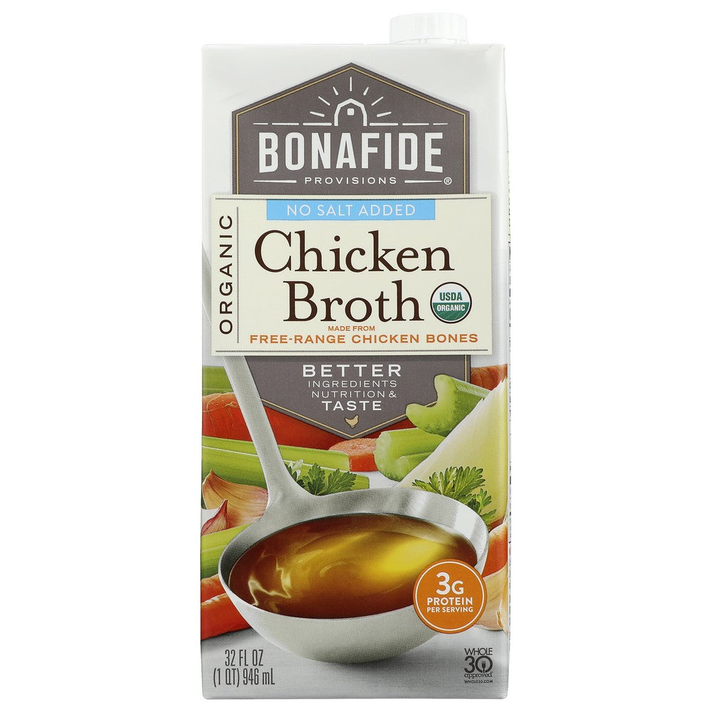 Bonafide Provisions®, Organicanic Chicken Broth, No Salt Added 32 Fluid Ounce, Case of 6