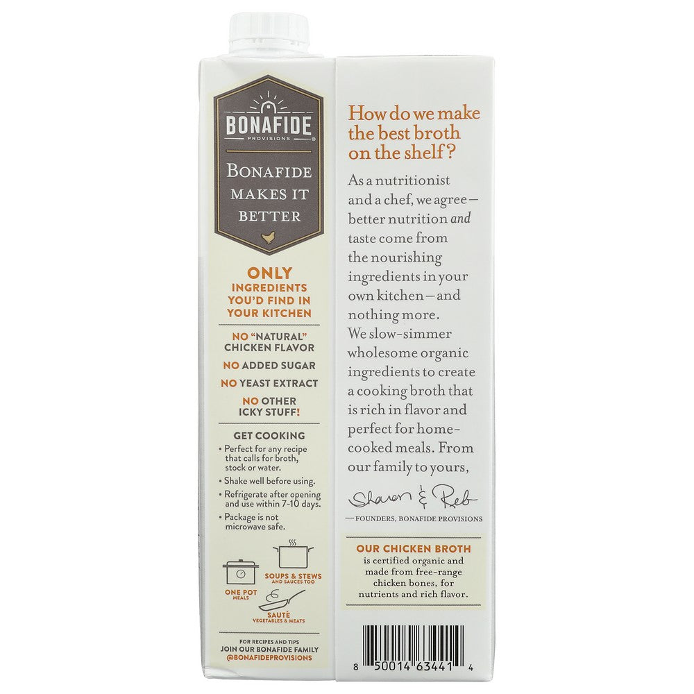 Bonafide Provisions®, Organicanic Chicken Broth, No Salt Added 32 Fluid Ounce, Case of 6