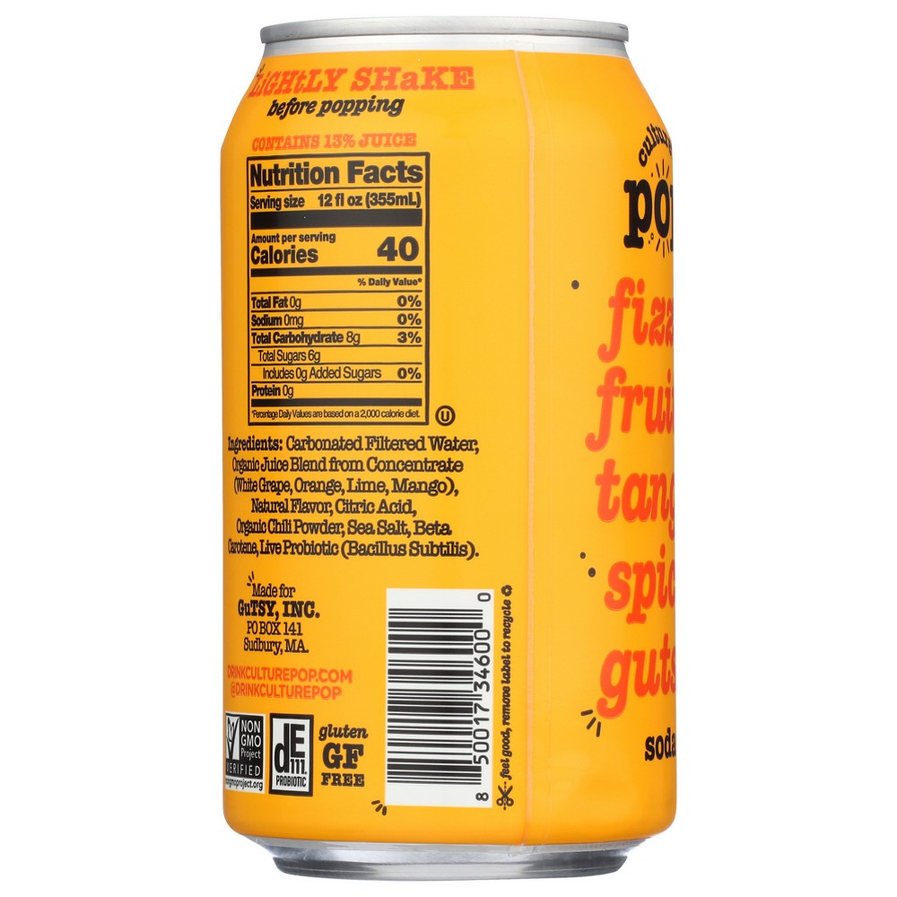 Culture Pop Soda ,  Soda Prbtc Orng Mango 12 Fluid Ounce,  Case of 12