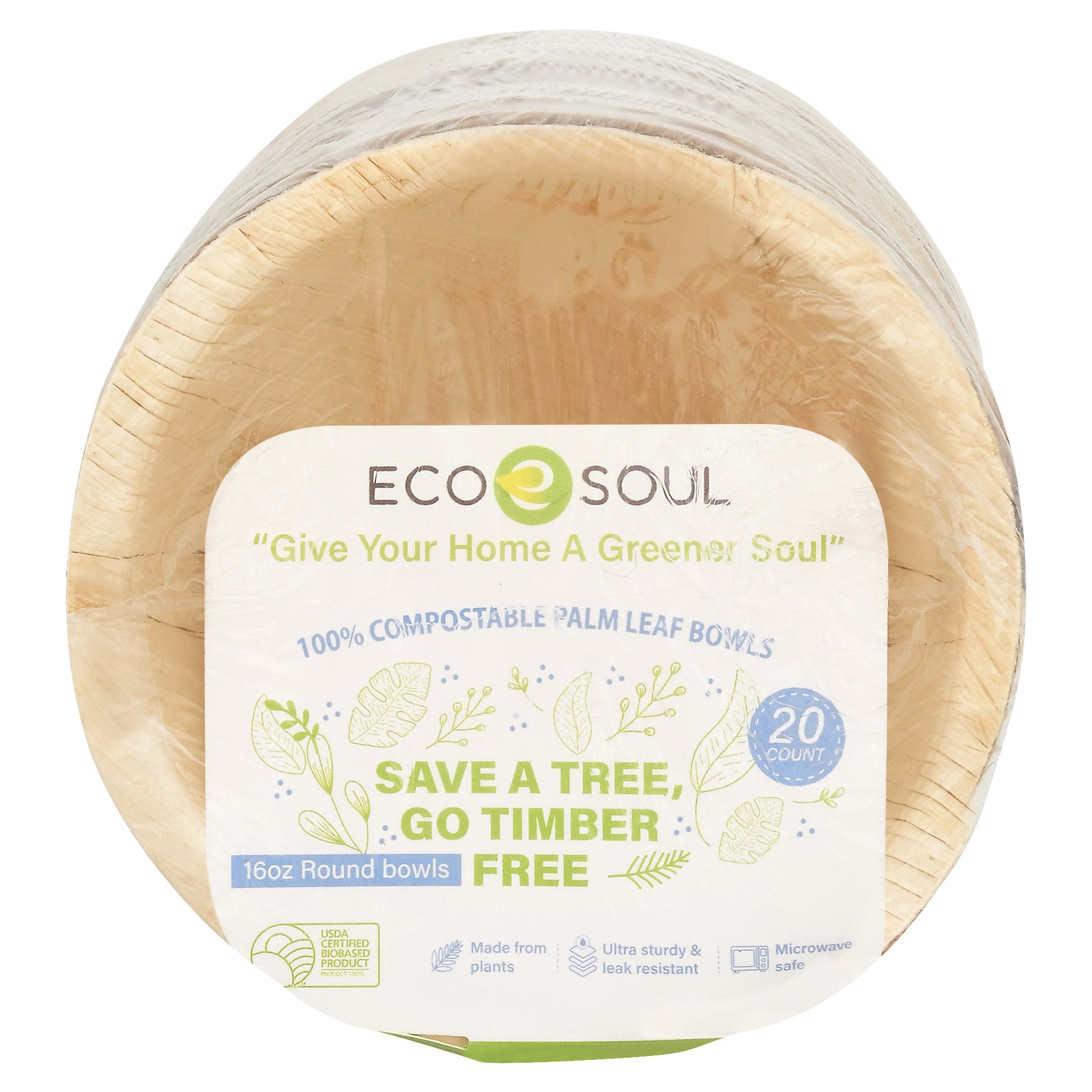 Ecosoul - Rnd Bowls 16 Oz Palm Leaf - Case of 8-20 CT