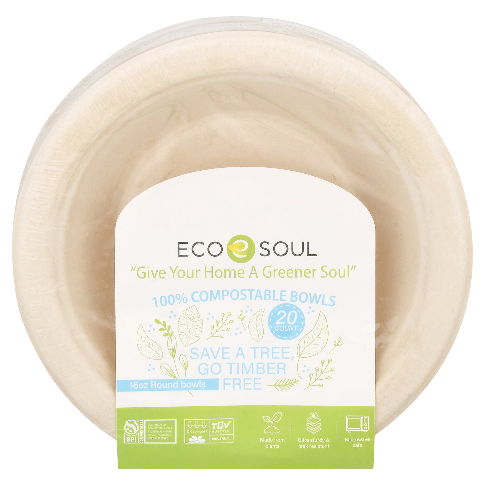 Ecosoul - Round Bowls 16 Oz Bagasse - Case of 8-20 CT