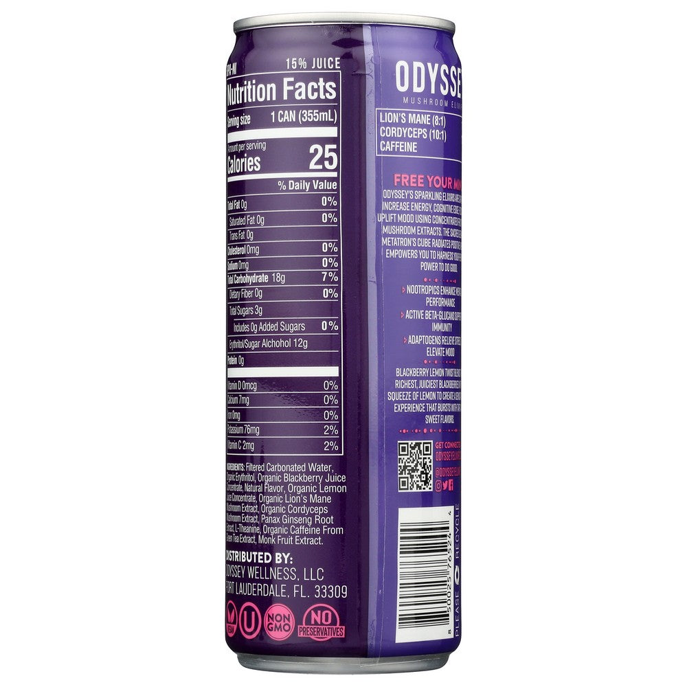 Odyssey Elixir Ody-Berry-12,  Sparkling Energy - Blackberry Lemon Twist 12 Fluid Ounce,  Case of 12