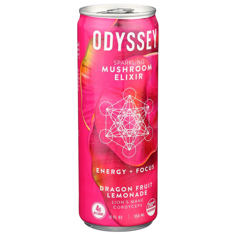 Odyssey Elixir Ody-Dragon-12,  Sparkling Energy - Dragon Fruit Lemonade 12 Fluid Ounce,  Case of 12