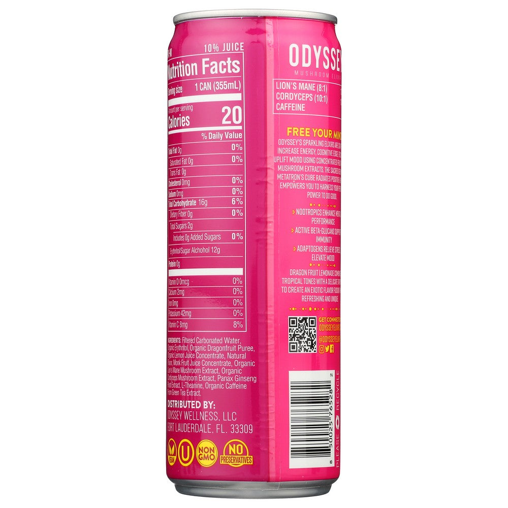 Odyssey Elixir Ody-Dragon-12,  Sparkling Energy - Dragon Fruit Lemonade 12 Fluid Ounce,  Case of 12