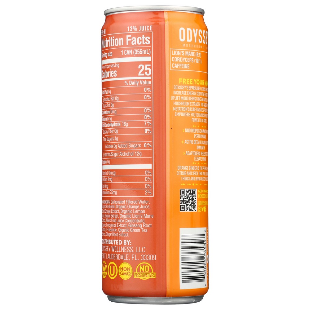 Odyssey Elixir Ody-Ginger-12,  Sparkling Energy - Orange Ginger 12 Fluid Ounce,  Case of 12