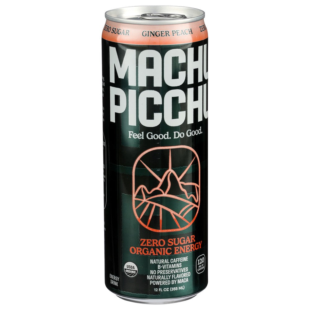 Machu Picchu Mpzsgp01,  Machu Picchu Energy Drink Zero Sugar, Ginger Peach, 12 Fl Oz 12 Fluid Ounce,  Case of 12