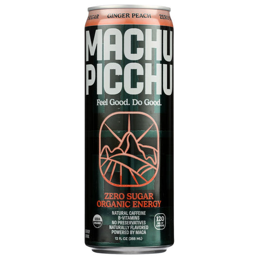 Machu Picchu Mpzsgp01,  Machu Picchu Energy Drink Zero Sugar, Ginger Peach, 12 Fl Oz 12 Fluid Ounce,  Case of 12