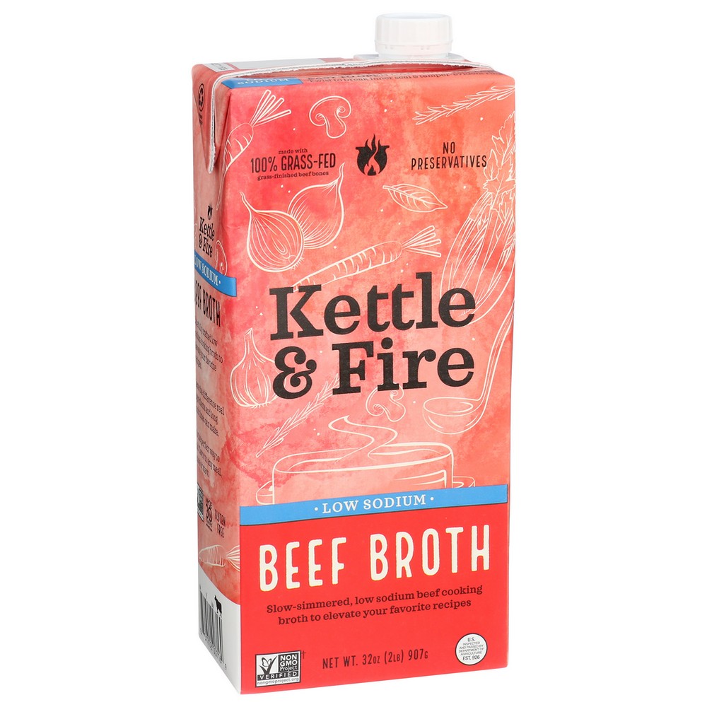 Kettle And Fire ,  Cooking Broth Set 2 (32Oz) - Low Sodium Beef Slim 32 Ounce,  Case of 8