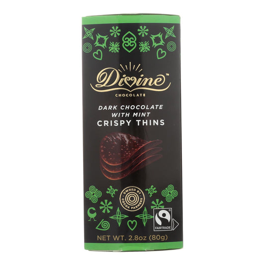 Divine - Crisp Thns Dark Chocolate Mint - Case of 12 - 2.8 Ounce