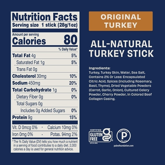 Country Archer Jerky Co Zero Sugar Original Turkey Sticks, Savory herbs including Rosemary - 1 Ounce, 18 Per Pack, 6 Per Case