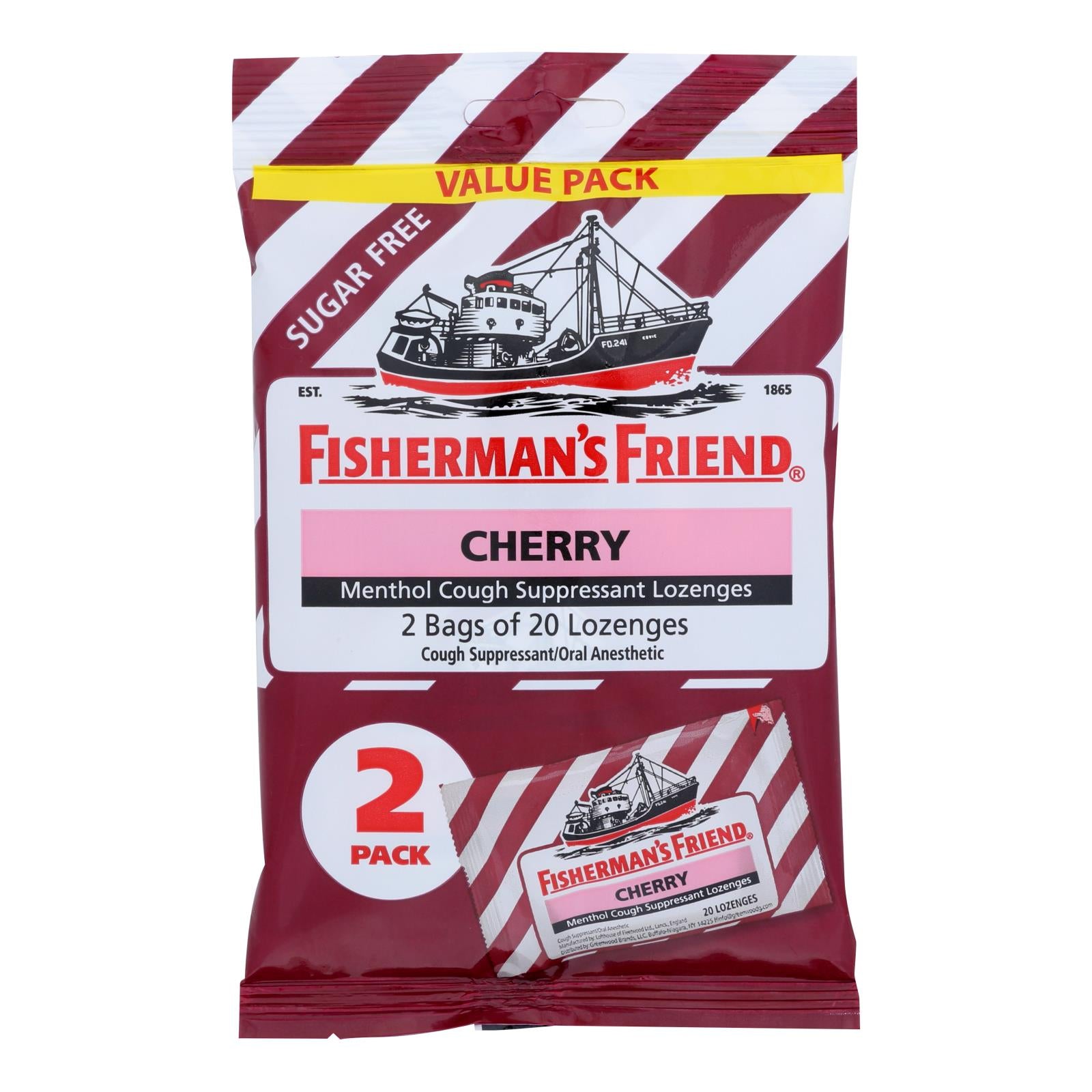 Fisherman's Friend - Lozenges Fat Free Cherry Sugar Free - Case of 12 - 40 Count