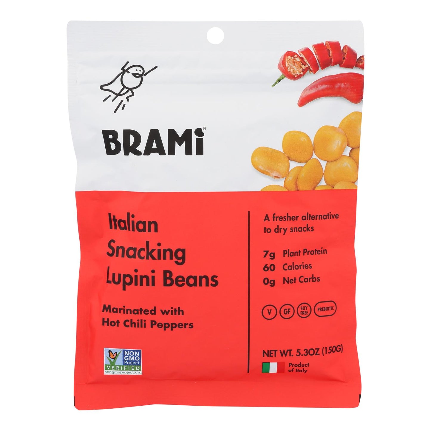 Brami Lupini Snack - Hot Pepper - Case of 8 - 5.3 Ounce.