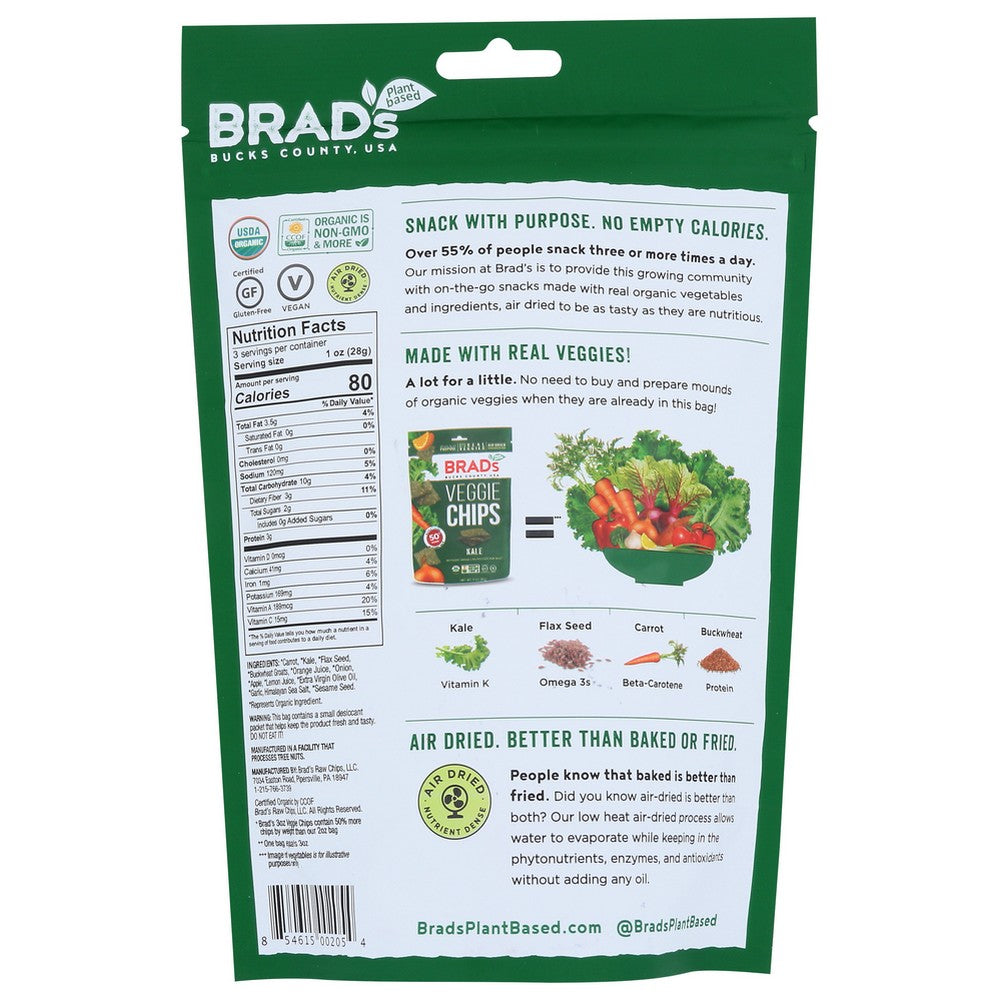 Brads Plant Based Chip Kale - 3 Ounce,  Case of 12