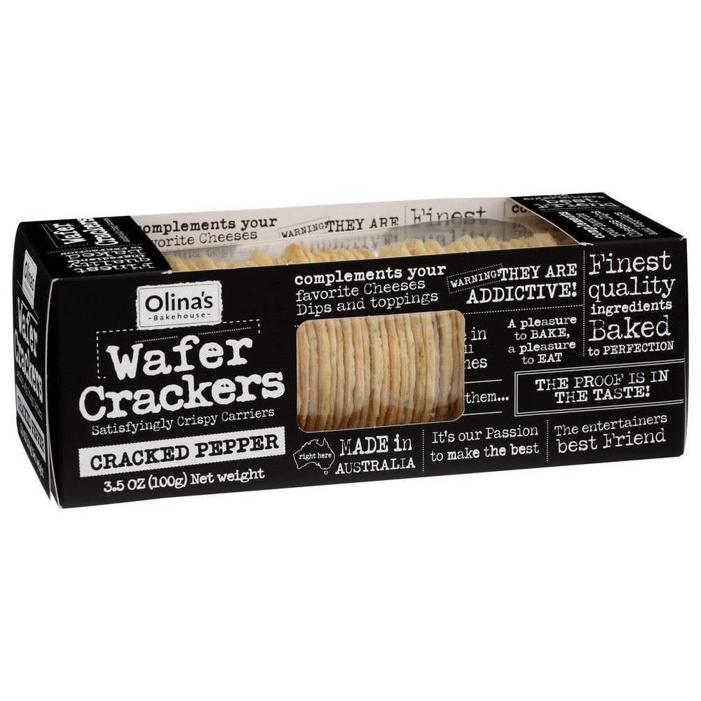 Olina's Bakehouse , Cracked Pepper Wafer Cracker 3.5 Ounce,  Case of 12