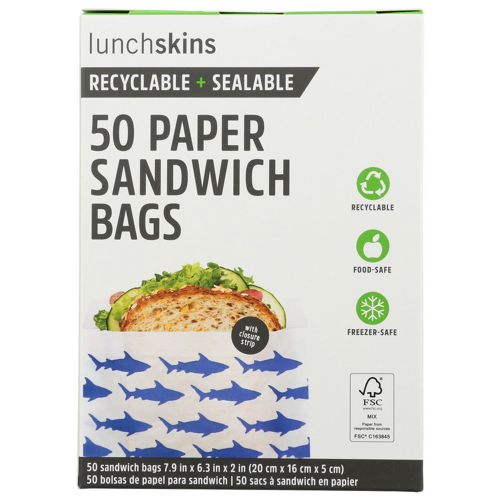 Lunchskins , Shark Paper Bags Paper Sandwich Bag, Navy Shark  ,  Case of 12