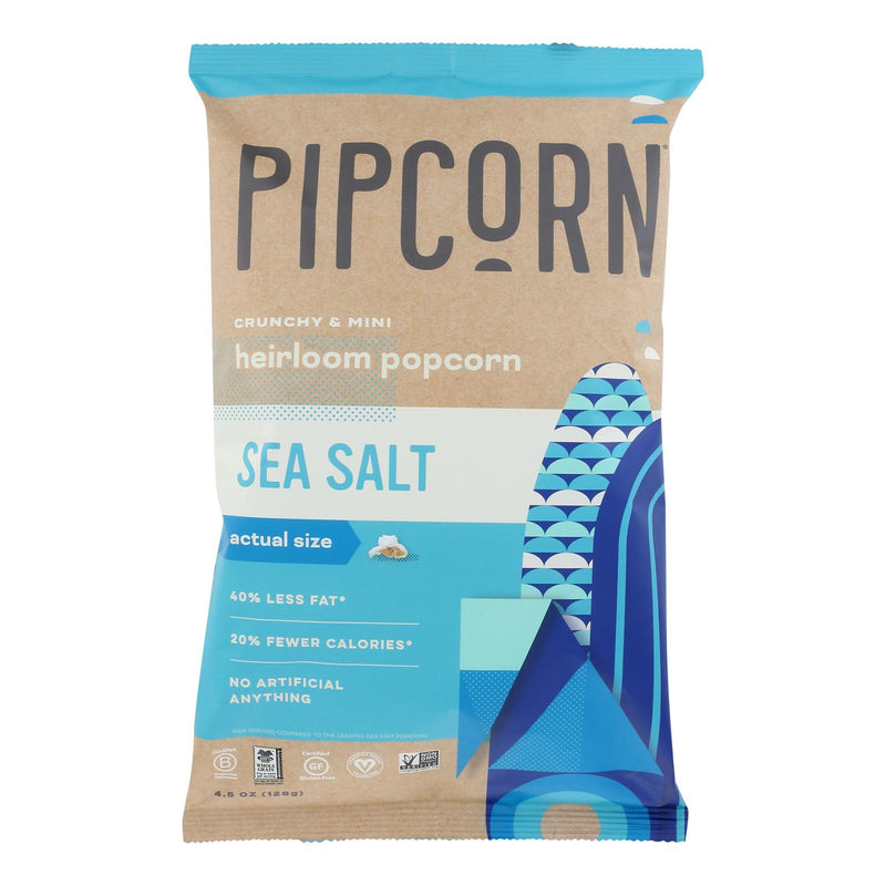 Pipcorn Mini Popcorn - Sea Salt - Case of 12 - 4 Ounce.