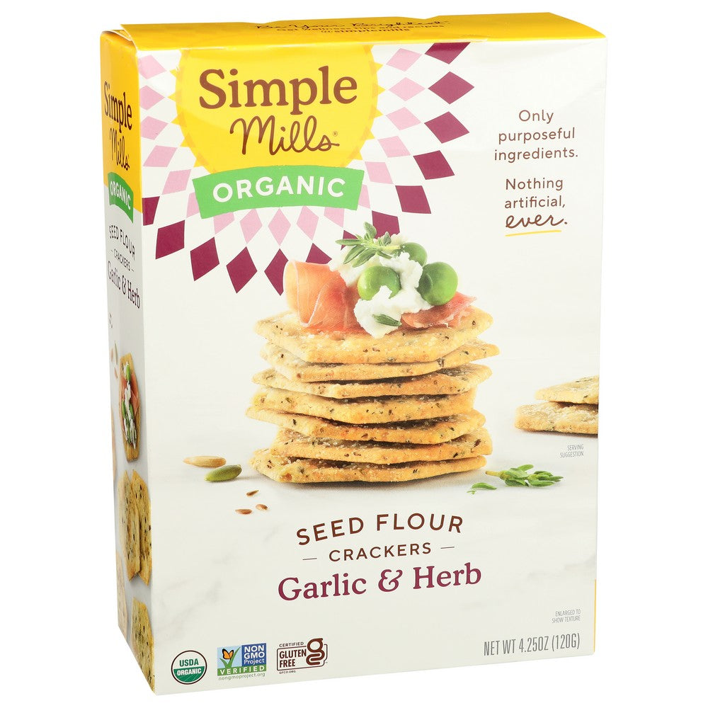 Simple Mills®, Organicanic Seed Flour Crackers, Garlic & Herb 4.25 Ounce, Case of 6