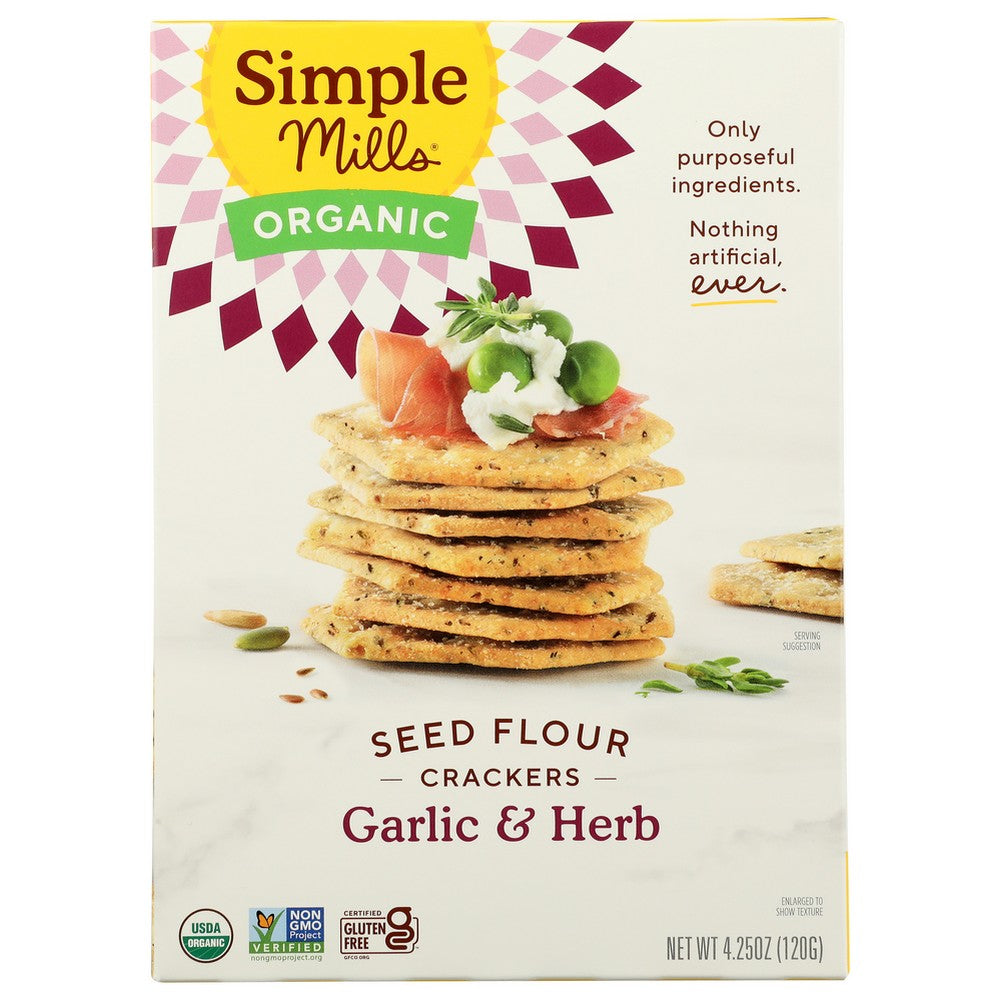 Simple Mills®, Organicanic Seed Flour Crackers, Garlic & Herb 4.25 Ounce, Case of 6