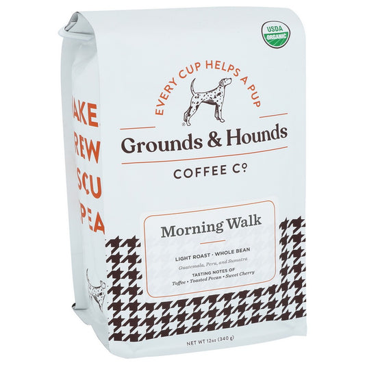 Grounds & Hounds Coffee Co. 02019234, Morning Walk Whole Bean Coffee 12 Ounce, Case of 8