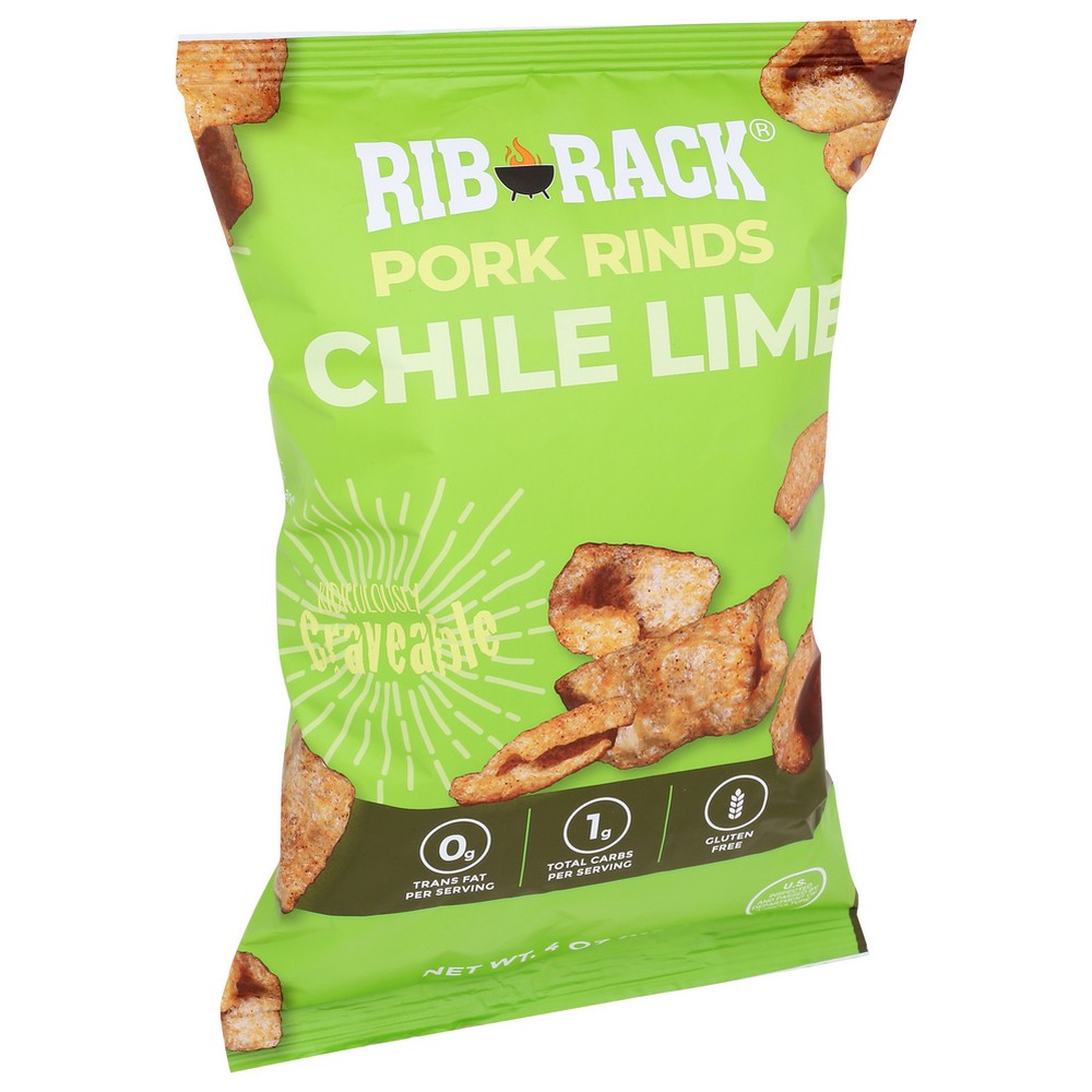 Rib Rack®, Pork Rinds Chile Lime 4 Ounce, Case of 12