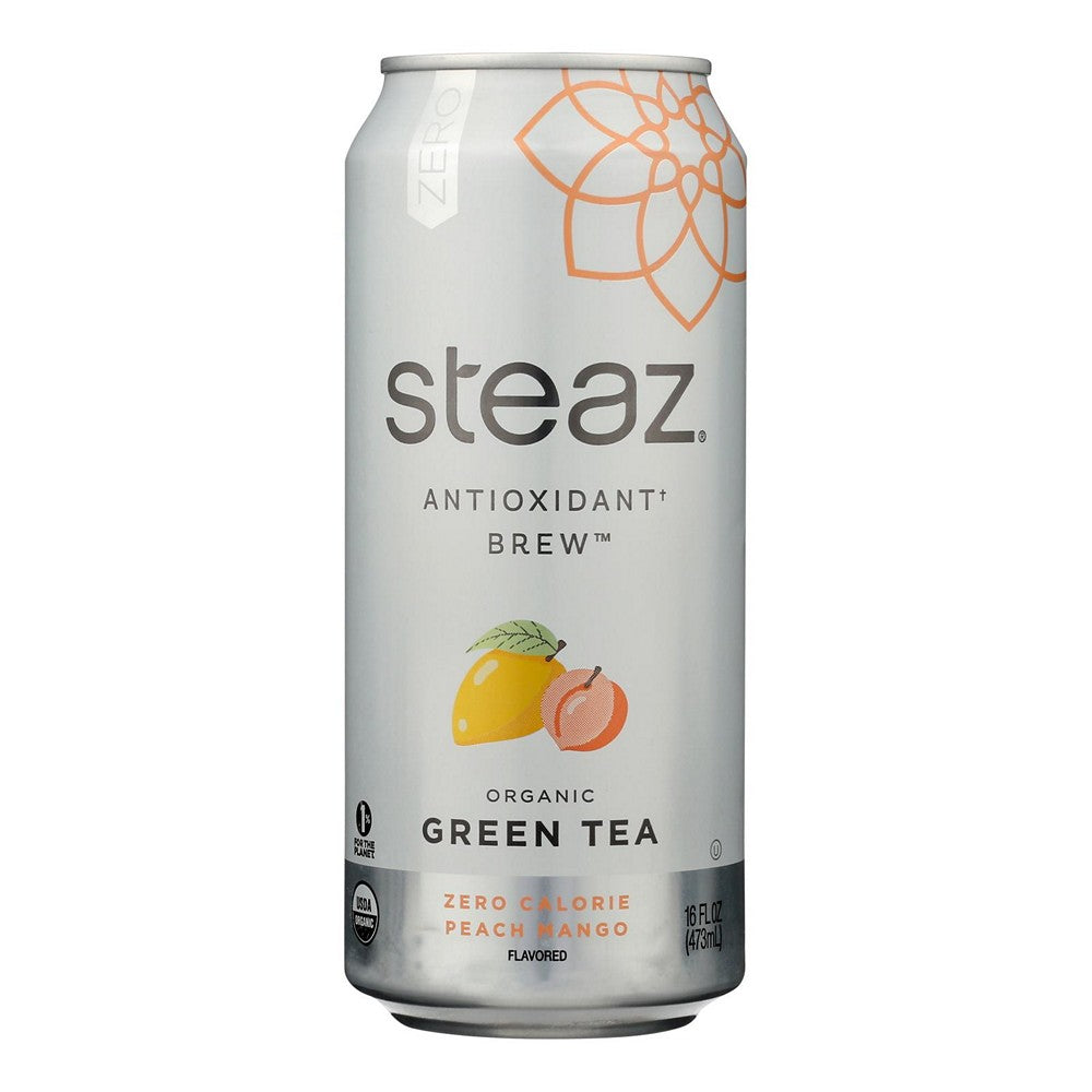 Steaz Zero Calorie Green Tea - Peach Mango - Case of 12 - 16 Fl oz.