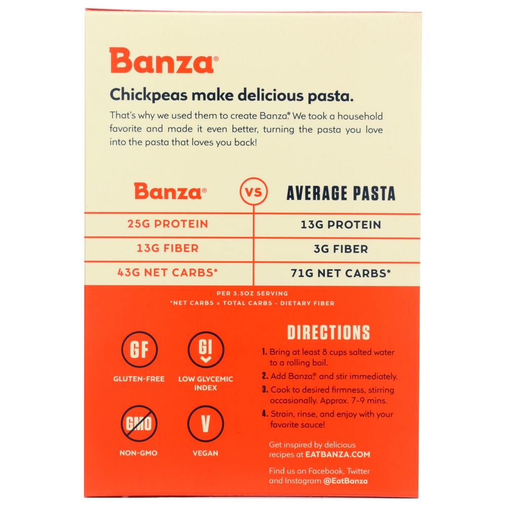 Banza® Pas102, Banza Chickpea Pasta Rotini, 8 Oz.,  Case of 6