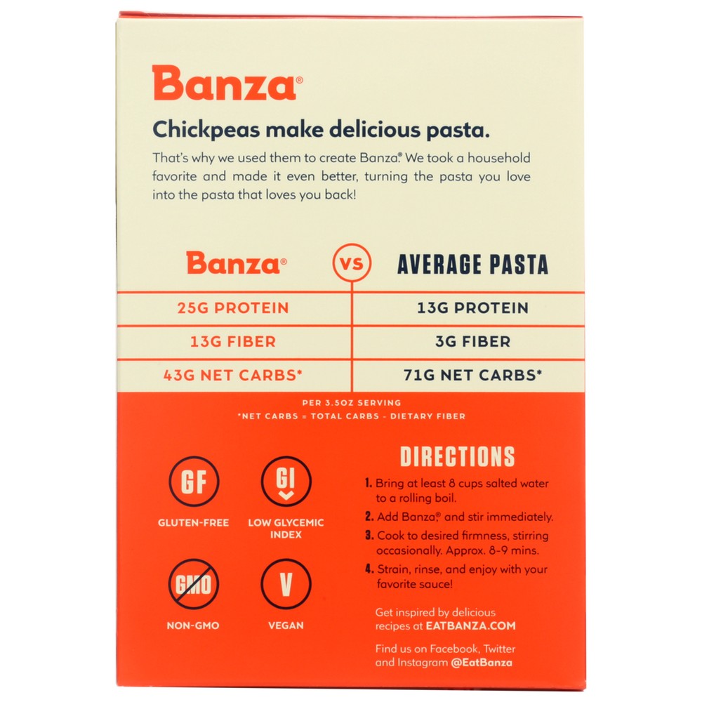 Banza® Pas103, Banza Chickpea Pasta Elbows, 8 Oz.,  Case of 6