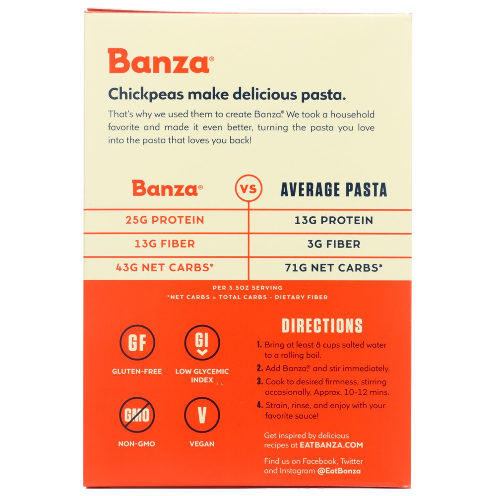 Banza® Pas104, Banza Chickpea Pasta Shells, 8 Oz.,  Case of 6