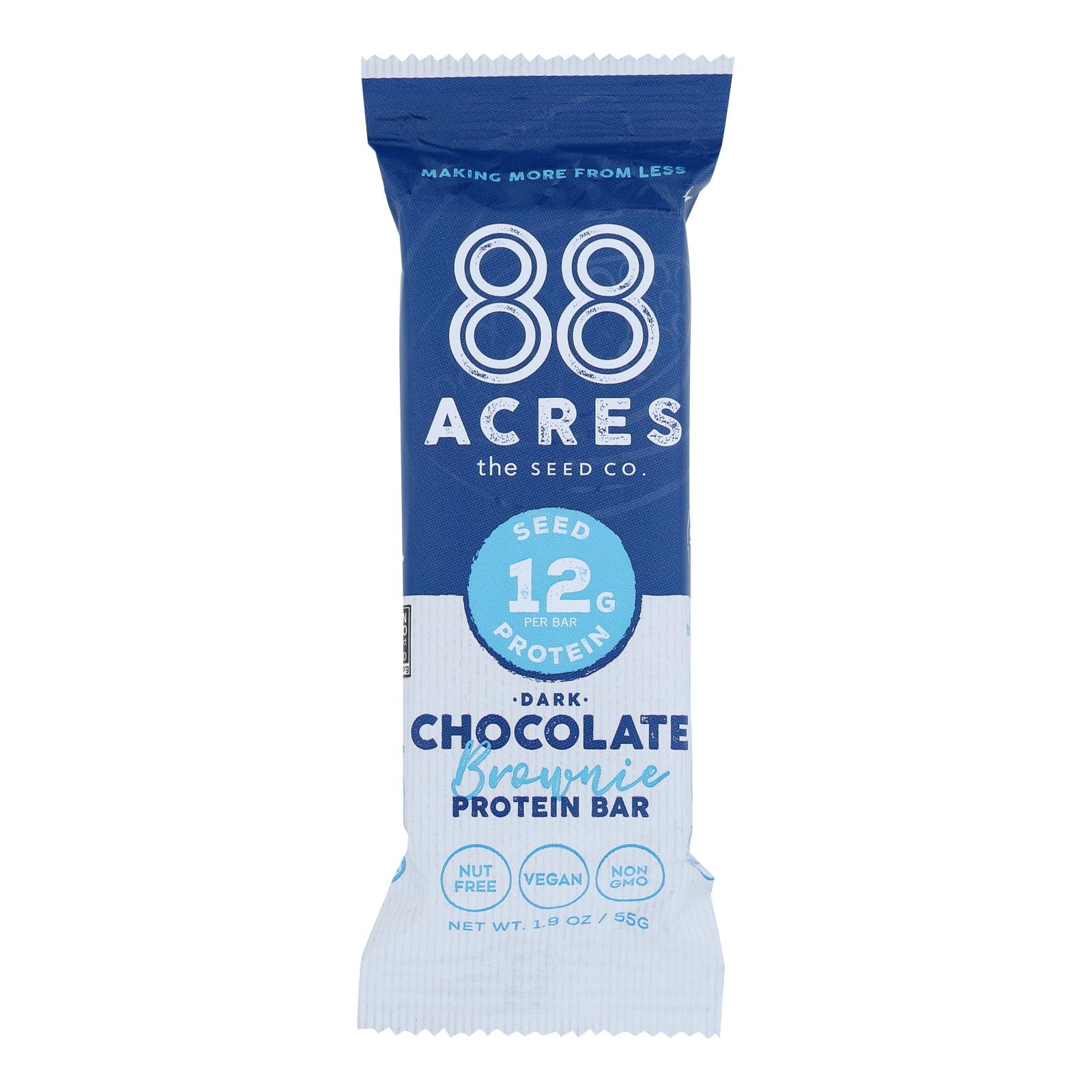 88 Acres - Protein Bar Dark Chocolate Brownie - Case of 9-1.9 Ounce