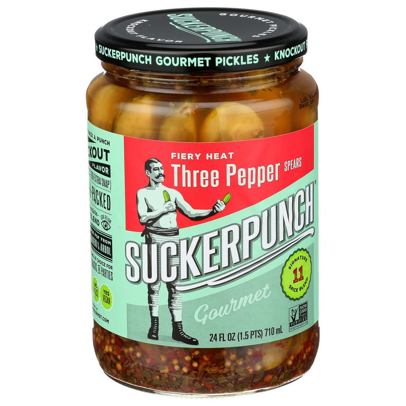 Suckerpunch Pickle Spears 3pepper Fire - 24 Ounce, Case of 6