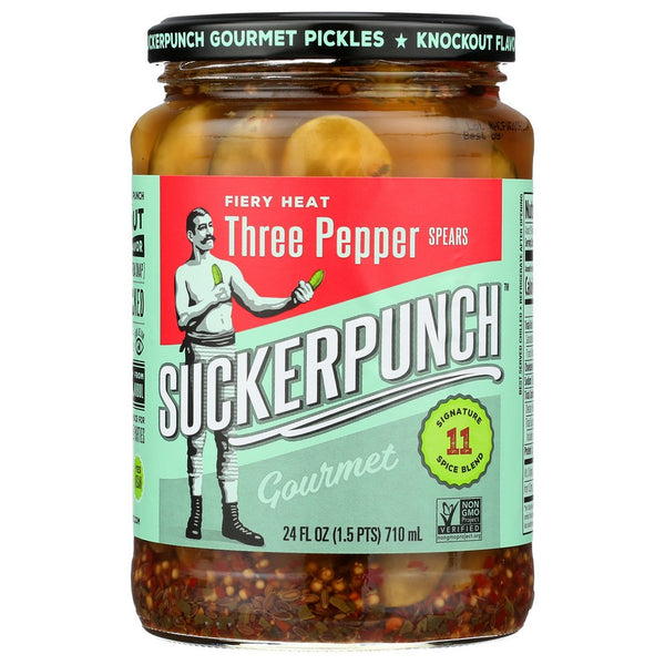 Suckerpunch Pickle Spears 3pepper Fire - 24 Ounce, Case of 6