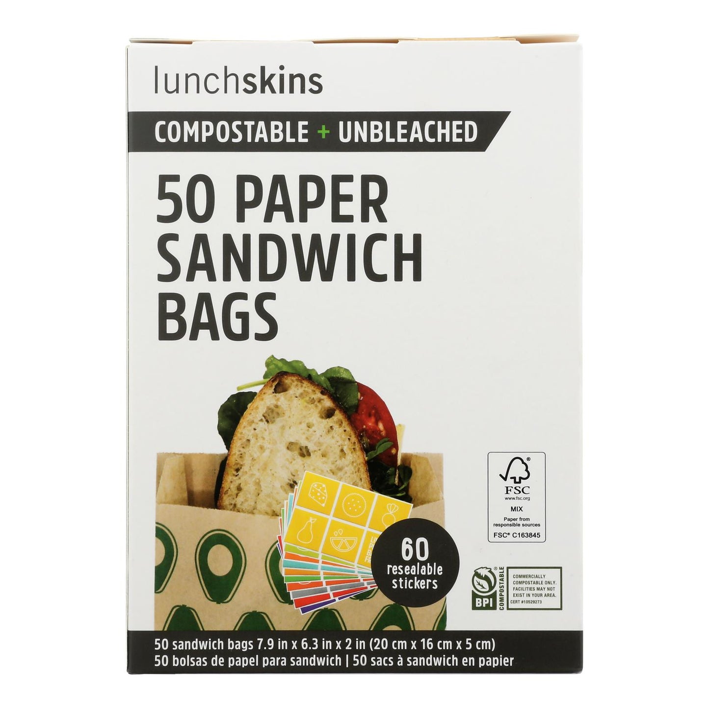 Lunchskins - Sandwich Bag Paper Avo - Case of 12 - 50 Count