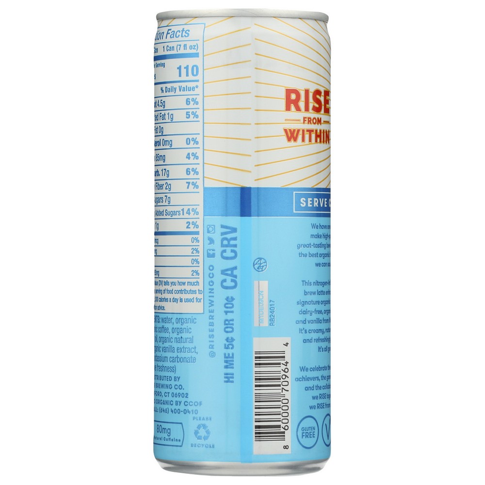 Rise Brewing Co. F1011030007001,  Oat Milk Vanilla Nitro Cold Brew Latte 7 Fluid Ounce,  Case of 12