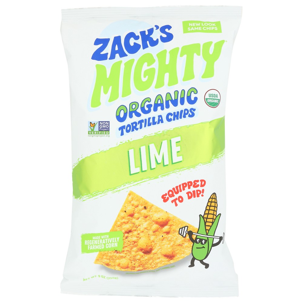 Zacks Mighty Chips Tortilla Lime - 9 Ounce,  Case of 9