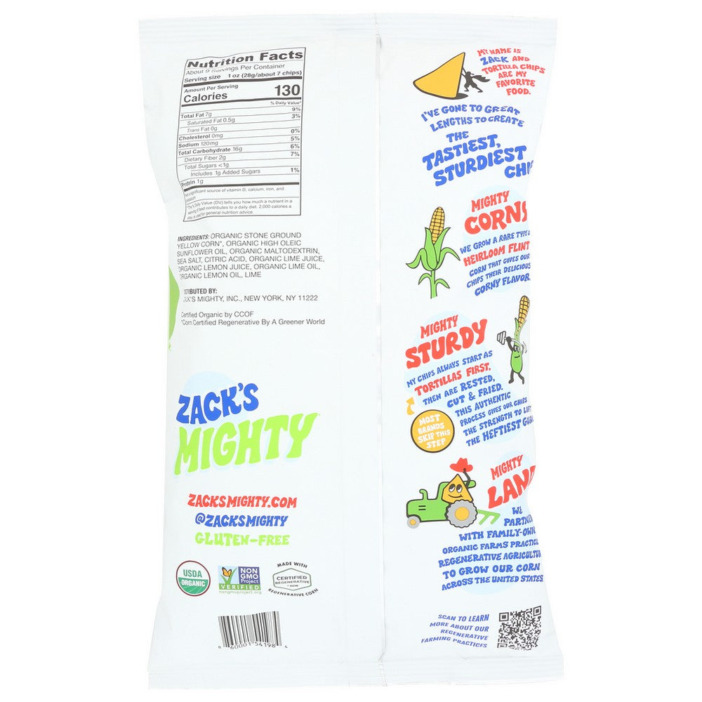 Zacks Mighty Chips Tortilla Lime - 9 Ounce,  Case of 9