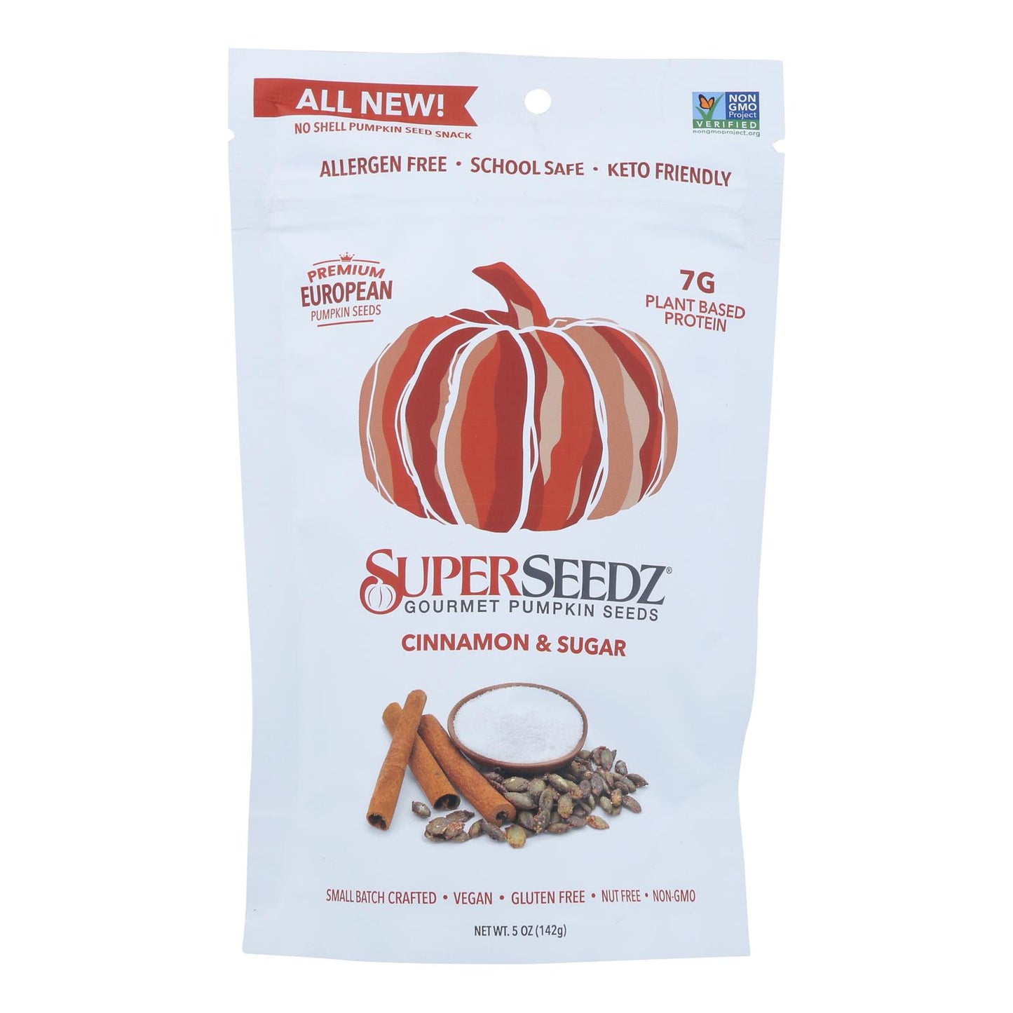 Superseedz Gourmet Pumpkin Seeds - Cinnamon and Sugar - Case of 6 - 5 Ounce.