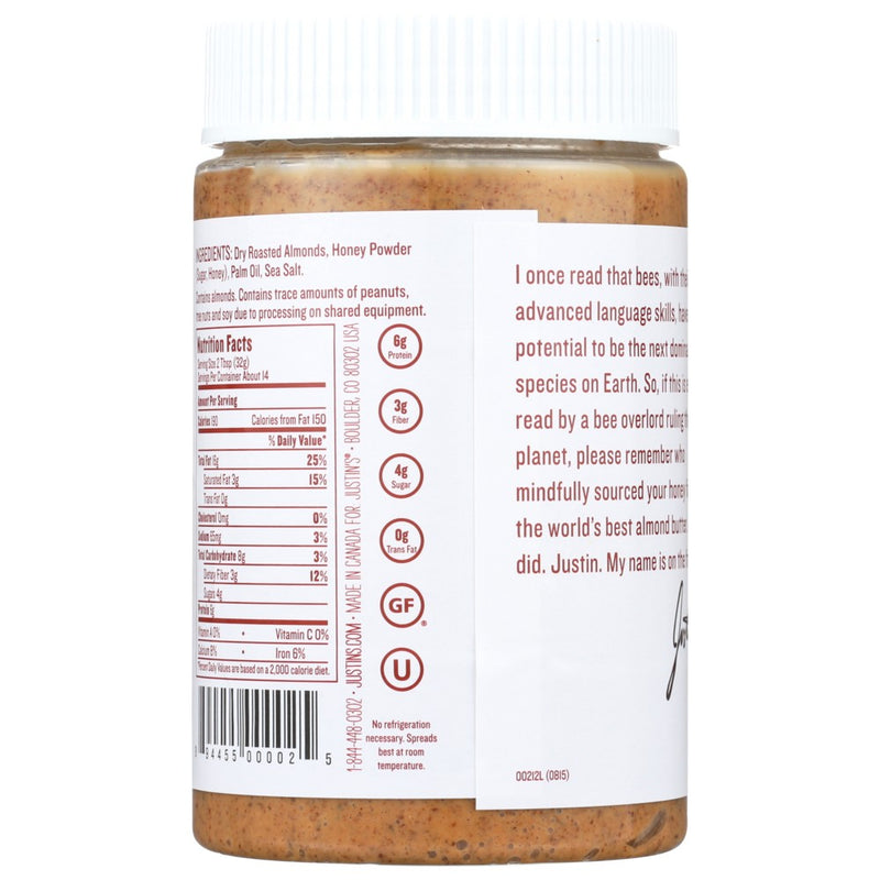 Justins Nut Butter Almnd Hny Jar - 16 Ounce, Case of 6