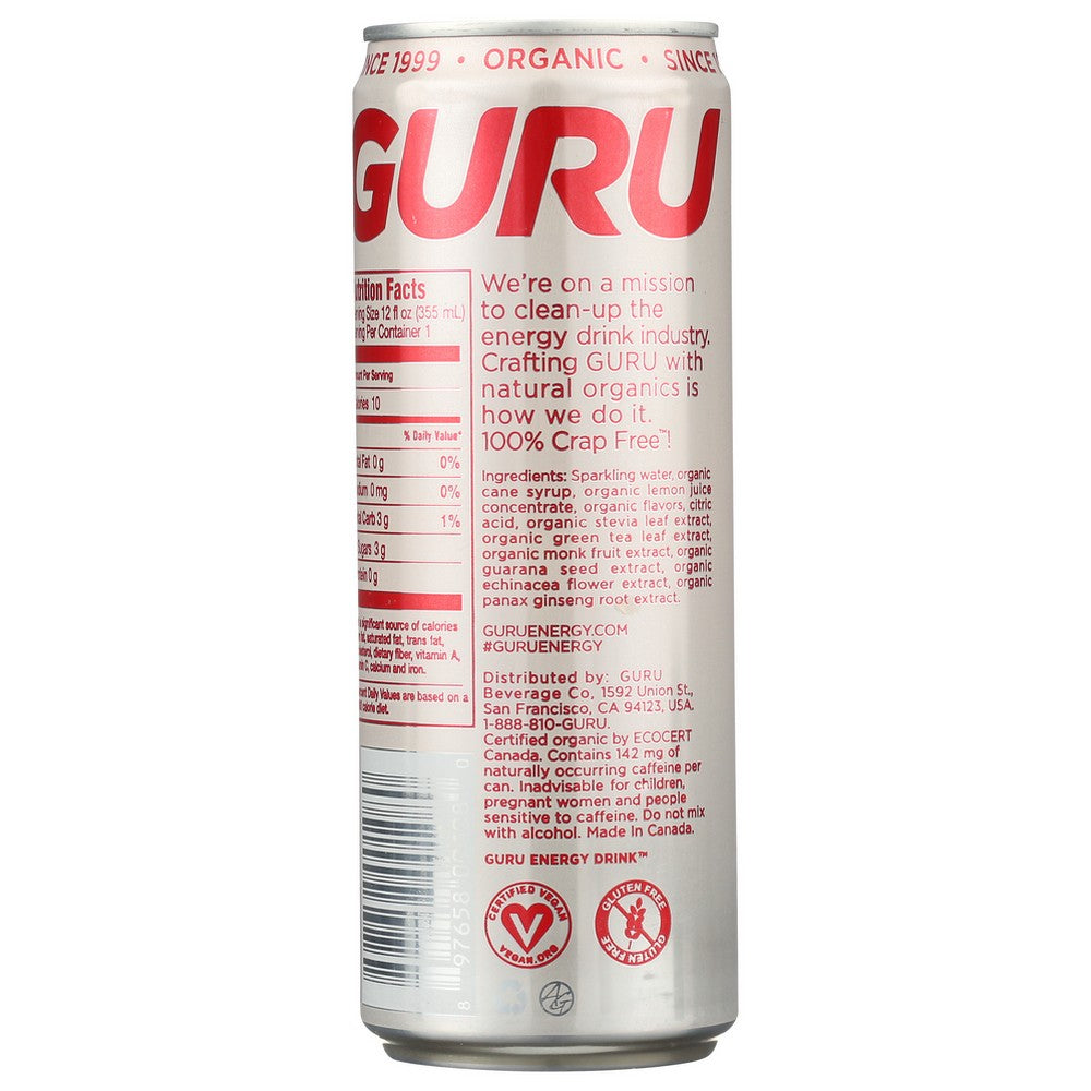 Guru® 10028, Guru Energy Drink, Organic, Plant Based, 12 Fluid Ounce, Case of 12