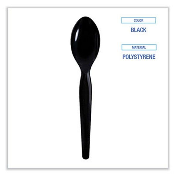 Boardwalk® Heavyweight Wrapped Polystyrene Cutlery, Teaspoon, Black, 1,000/carton