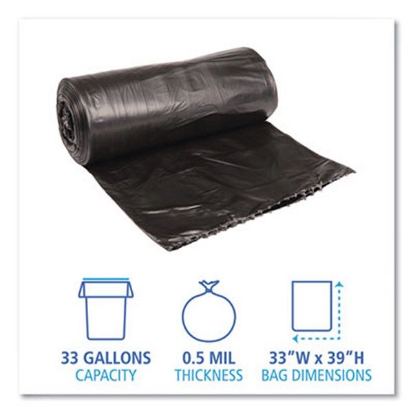 Boardwalk® Low-Density Waste Can Liners, 33 Gal, 0.5 Mil, 33" X 39", Black, 200/carton