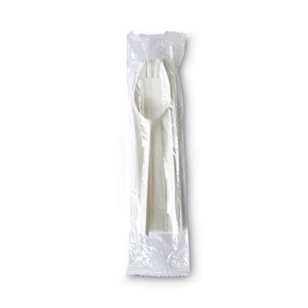 Boardwalk® School Cutlery Kit, Napkin/spork/straw, White, 1000/carton