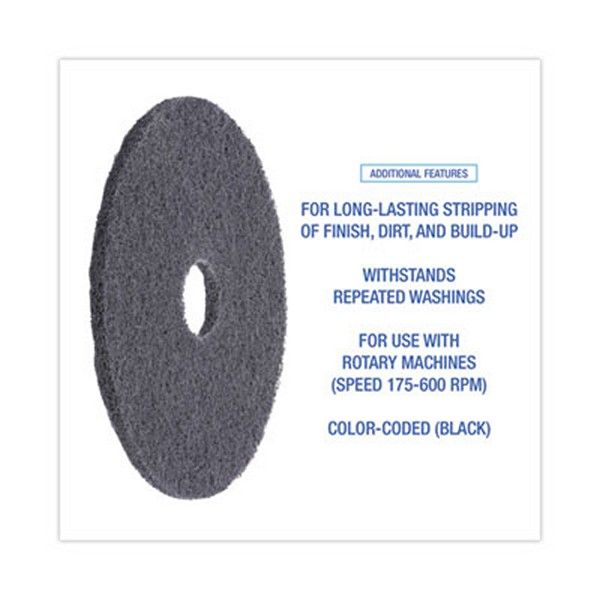 Boardwalk® High Performance Stripping Floor Pads, 17" Diameter, Black, 5/carton