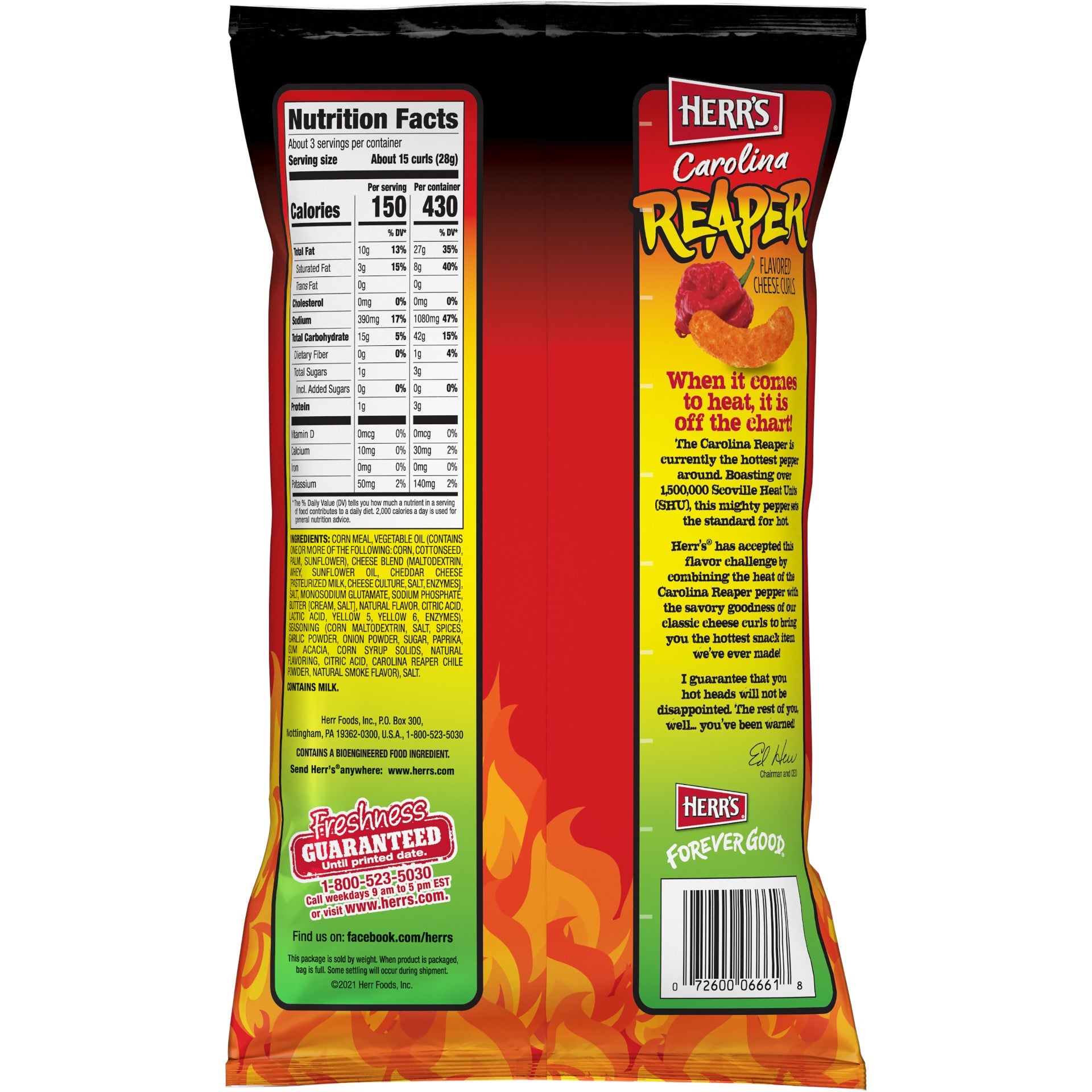 Herr Foods Inc Carolina Reaper Hot Curls 2.75 Ounce Size - 12 Per Case