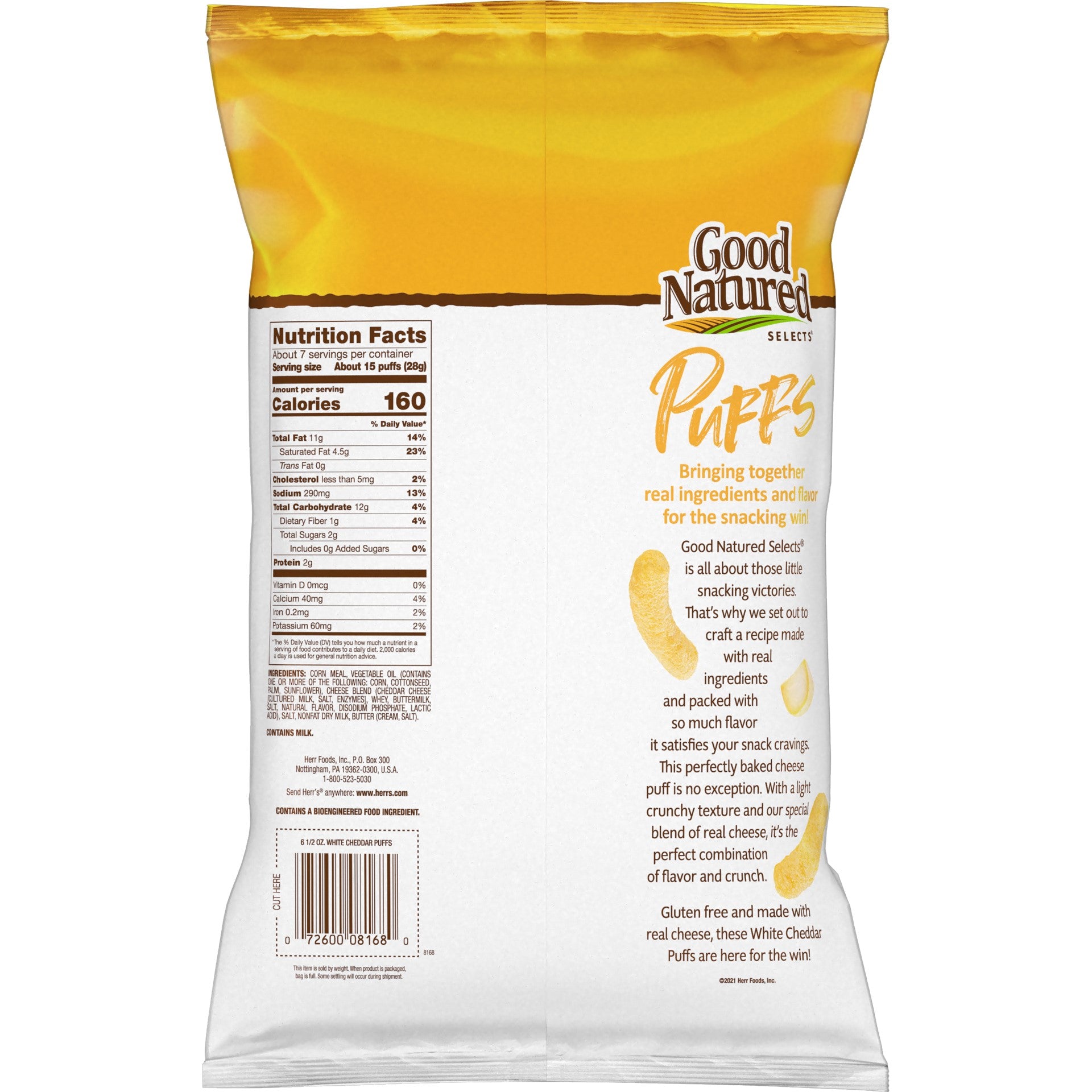 Good Natured Puffs White Cheddar 6.5 Ounce Size - 6 Per Case