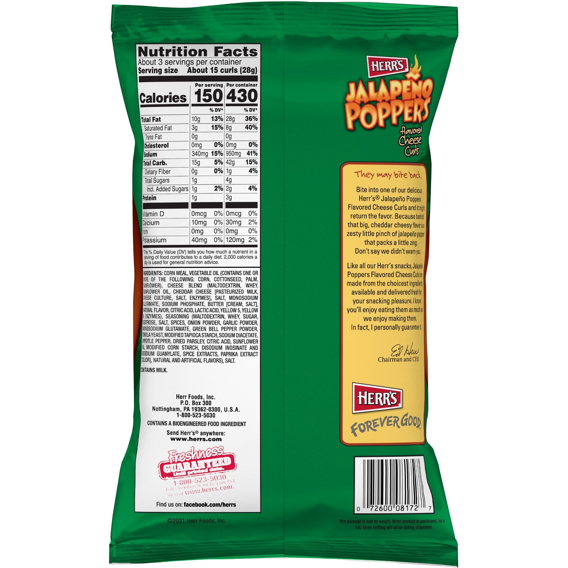 Herr Foods Inc Jalapeno Popper Curl 2.75 Ounce Size - 12 Per Case