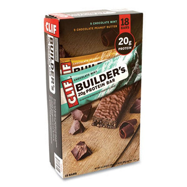 CLIF Bar Builders Protein Bar, Chocolate Mint/chocolate Peanut Butter, 2.4 Bar, 18 Bars/box