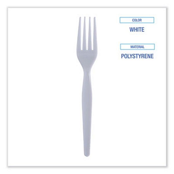 Boardwalk® Heavyweight Polystyrene Cutlery, Fork, White, 1000/carton