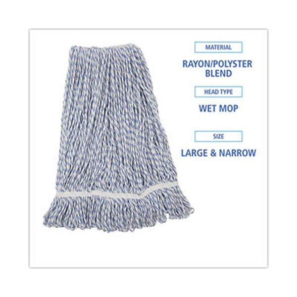 Boardwalk® Mop Head, Floor Finish, Narrow, Rayon/polyester, Large, White/blue, 12/carton