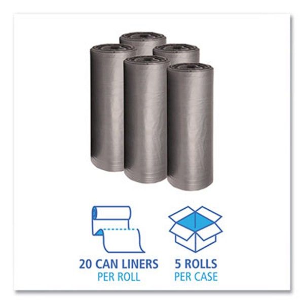 Boardwalk® Low-Density Waste Can Liners, 56 Gal, 1.1 Mil, 43" X 47", Gray, 100/carton