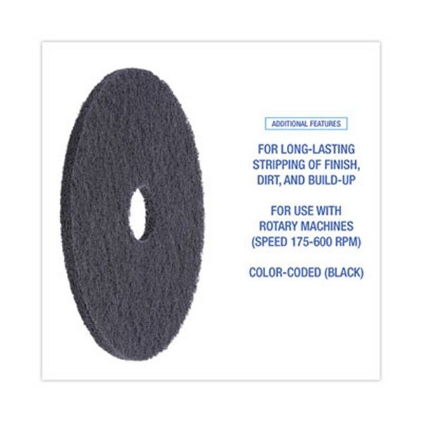 Boardwalk® Stripping Floor Pads, 18" Diameter, Black, 5/carton